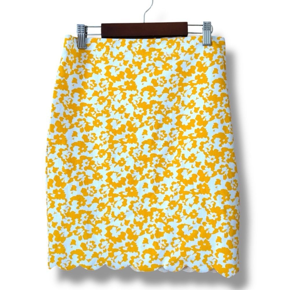Marysia Swim Yellow and White Floral Scalloped Mini Skirt NWOT Size Small Beach